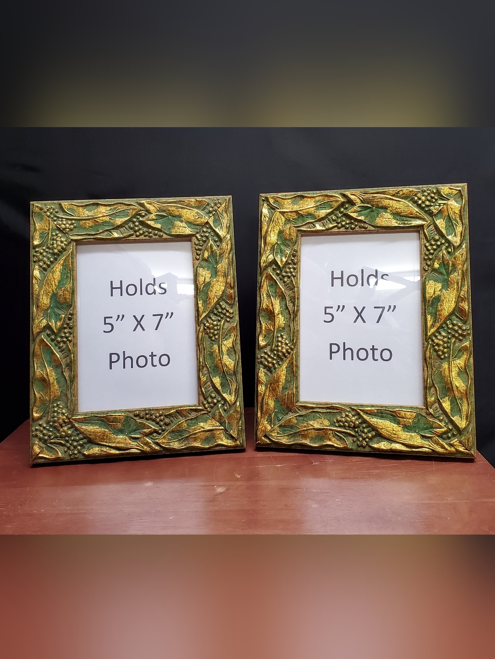 Vintage Carved Matching Green Gold Burnished Style Picture Frames 5x7
